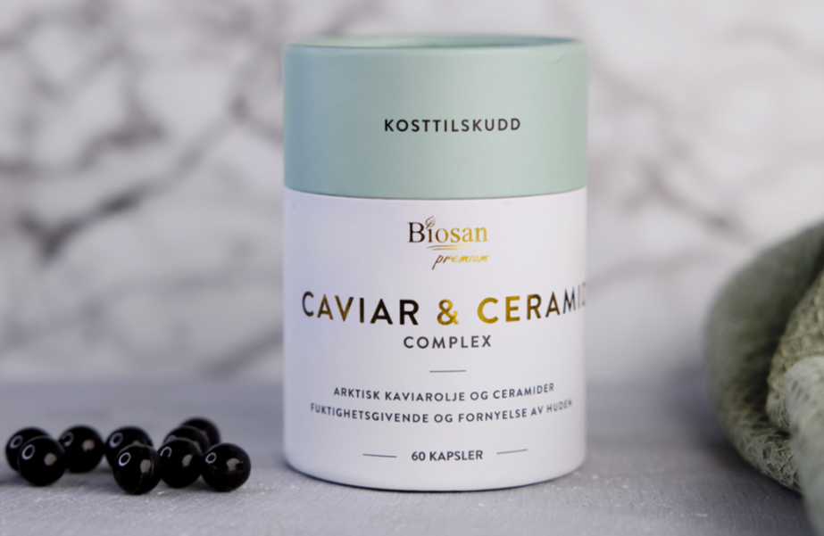 Biosan Ikrų & Keramidų Kompleksas kapsulės – maisto papildas odos drėgmei ir elastingumui